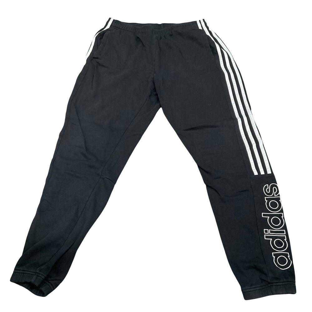 Adidas Jogger Pants Men’s Large Black 3 Stripe Athletic Sweatpants